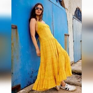 New Free People Marigold Check Print Maxi Dress
